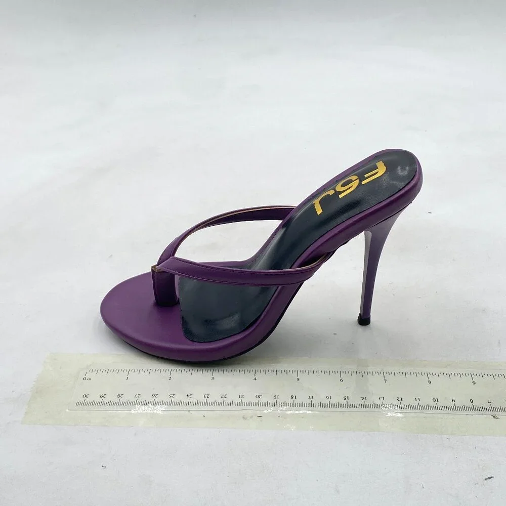 FSJ Purple Thong Flip Flops Stiletto High Heels Slip On Almond Toe Casual Sandal